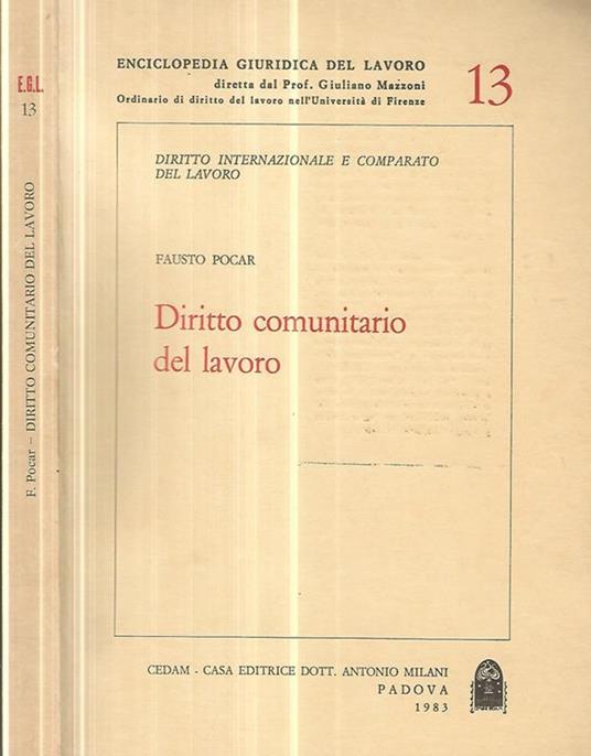 Diritto comunitario del lavoro - Fausto Pocar - copertina