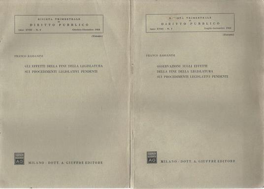 Rivista trimestrale di diritto pubblico, anno 1968. n. 3-4 - Franco Bassanini - copertina