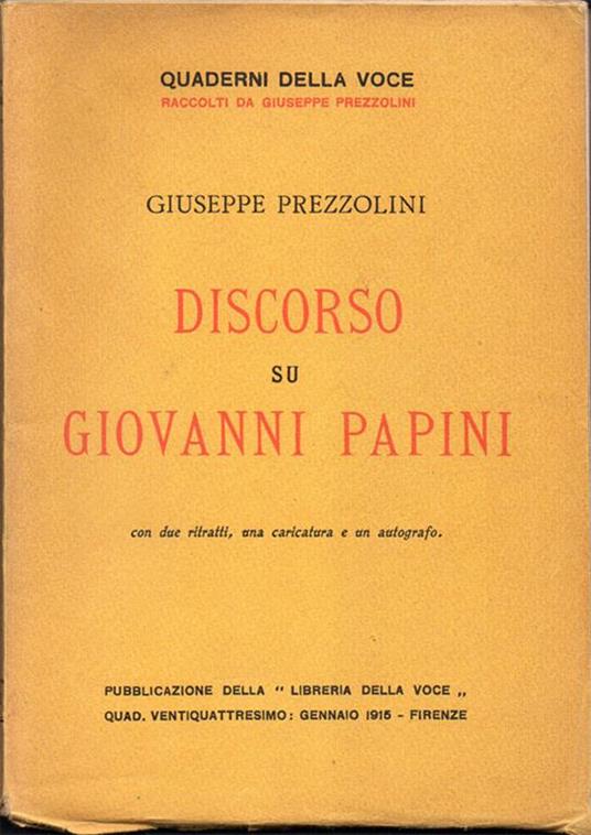Discorso su Giovanni Papini - Giuseppe Prezzolini - copertina