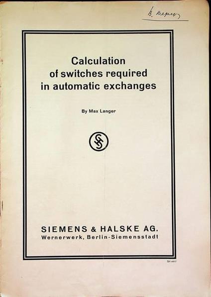 Calculation of switches required in automatic exchanges - Max Langer - copertina