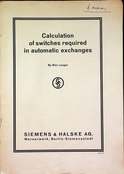 Calculation of switches required in automatic exchanges - Max Langer - copertina