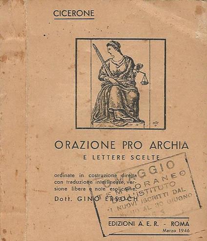 Orazione pro Archia e lettere scelte - M. Tullio Cicerone - copertina