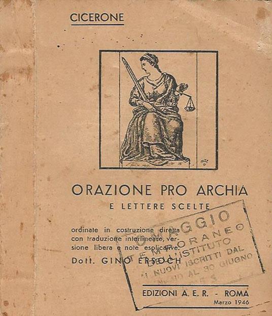Orazione pro Archia e lettere scelte - M. Tullio Cicerone - copertina