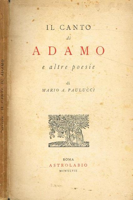 Il canto di Adamo e altre poesie - Mario A.Paulucci - copertina