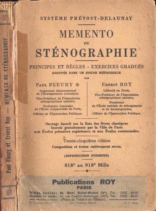 Memento de stènographie - Paul Fleury - copertina