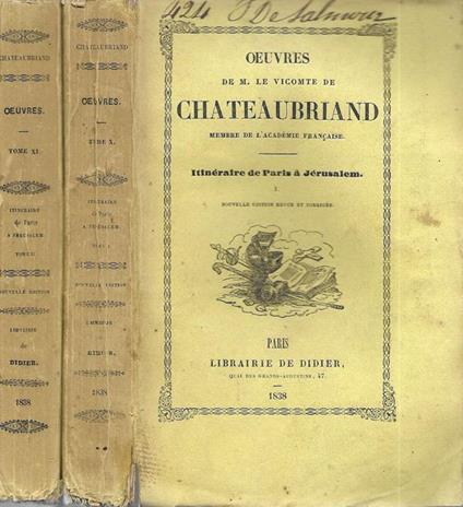 Itinéraire de Paris à Jérusalem Vol I, II - Vicomte De Chateaubriand - copertina