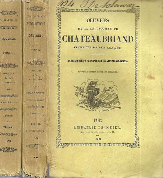 Itinéraire de Paris à Jérusalem Vol I, II - Vicomte De Chateaubriand - copertina