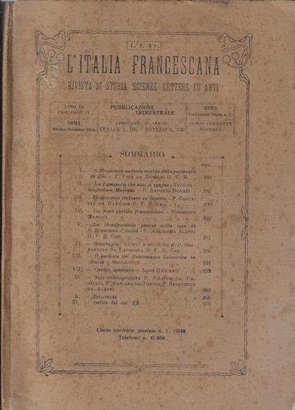 L' Italia francescana Anno XX° Fasc. IV - copertina