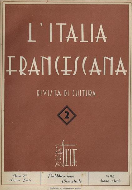 L' Italia francescana Anno 21° N° 2 - copertina