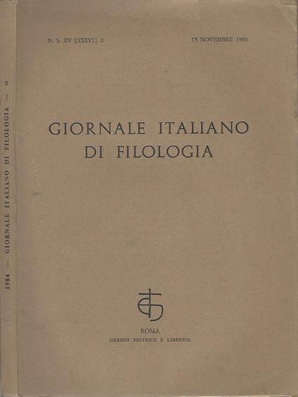 Giornale italiano di Filologia - N.S. XV (XXXVI) 2, 15 novembre 1984 - copertina