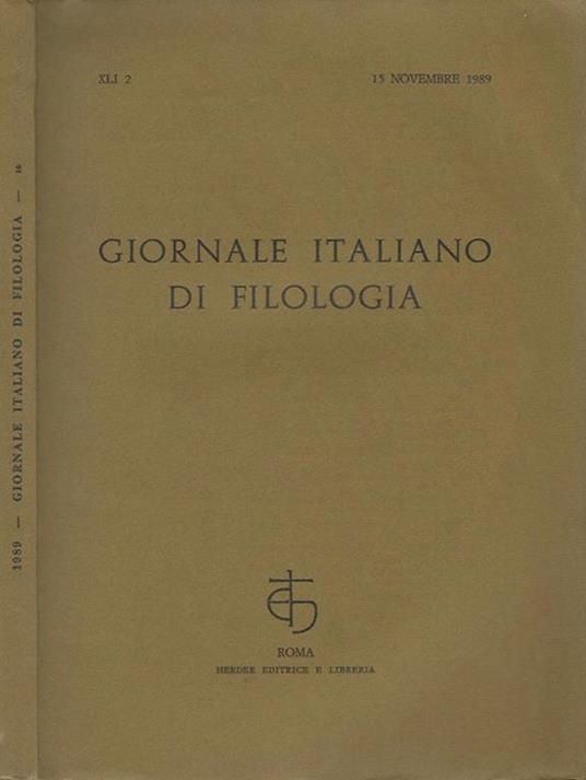 Giornale italiano di Filologia - XLI 2, 15 novembre 1989 - copertina