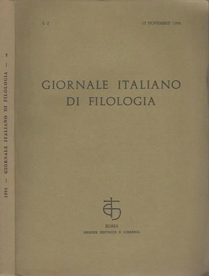 Giornale italiano di Filologia - L 2, 15 novembre 1998 - copertina