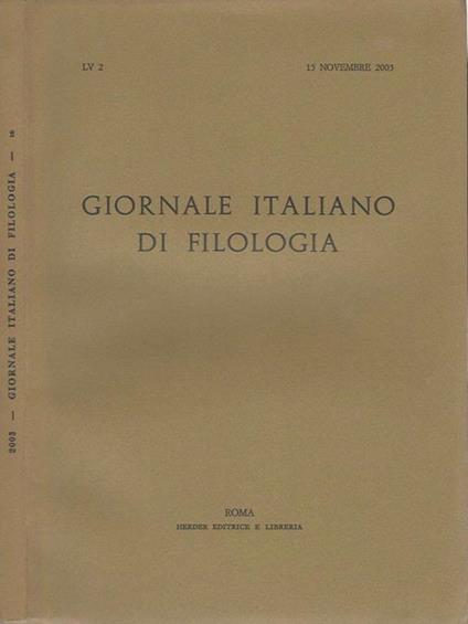 Giornale italiano di Filologia - LV 2, 15 novembre 2003 - copertina