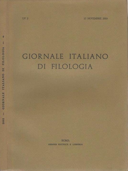 Giornale italiano di Filologia - LV 2, 15 novembre 2003 - copertina
