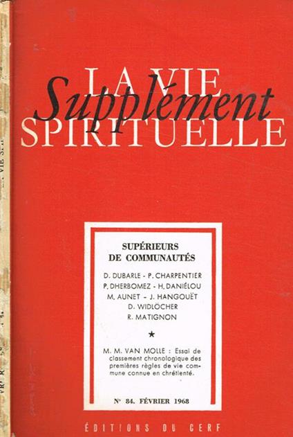 Supplément de La vie spirituelle tome XXI, n.84, 85, 86, fevrier-mai-septembre 1968 - copertina