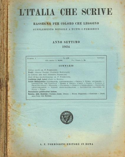 L' Italia che scrive. Rassegna per coloro che leggono. Supplemento mensile a tutti i periodici. Anno settimo, 1924 - copertina