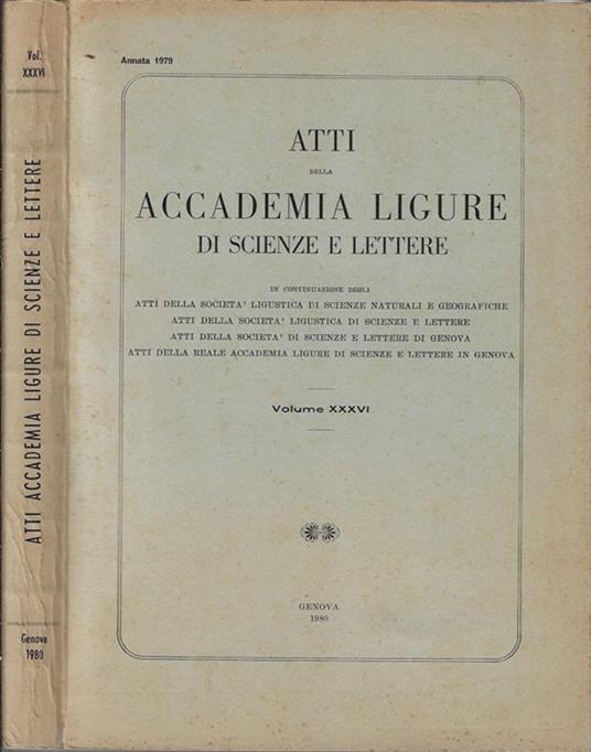 Atti della Accademia ligure di scienze e lettere Volume XXXVI Annata 1980 - copertina