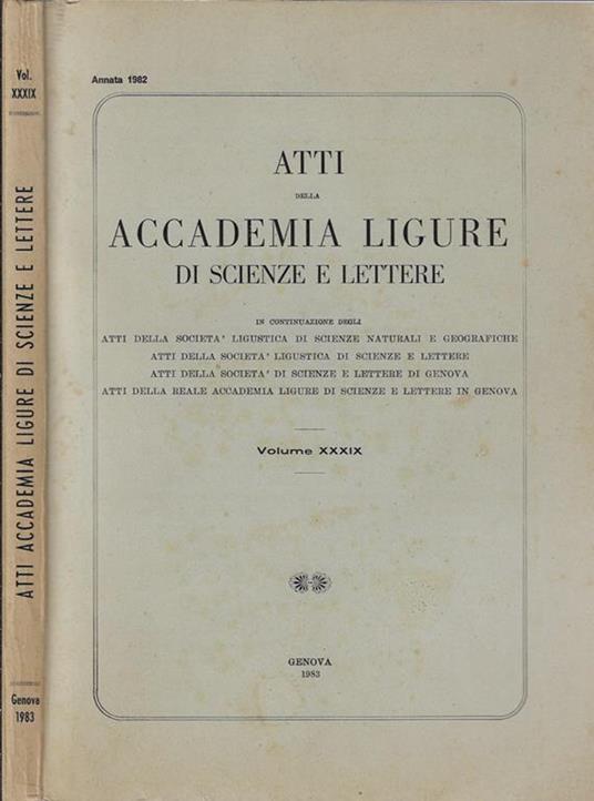 Atti della Accademia ligure di scienze e lettere Volume XXXIX Annata 1983 - copertina