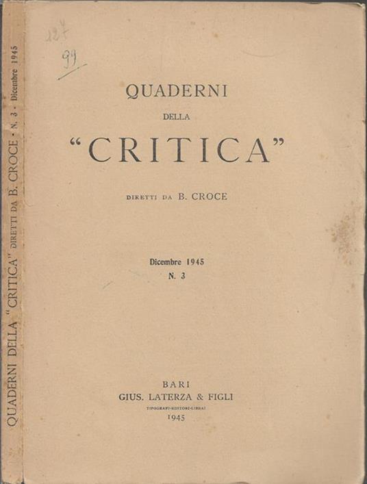 Quaderni della critica - copertina