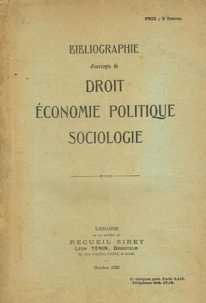 Bibliographie d'ouvrages de droit économie politique sociologie - copertina