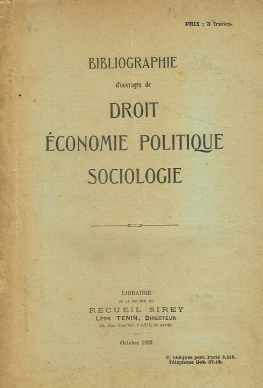 Bibliographie d'ouvrages de droit économie politique sociologie - copertina