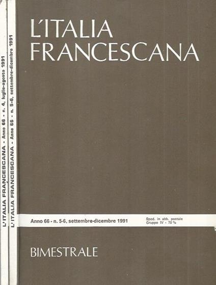 L' Italia Francescana anno 1991 volume 4 e 5-6 - copertina