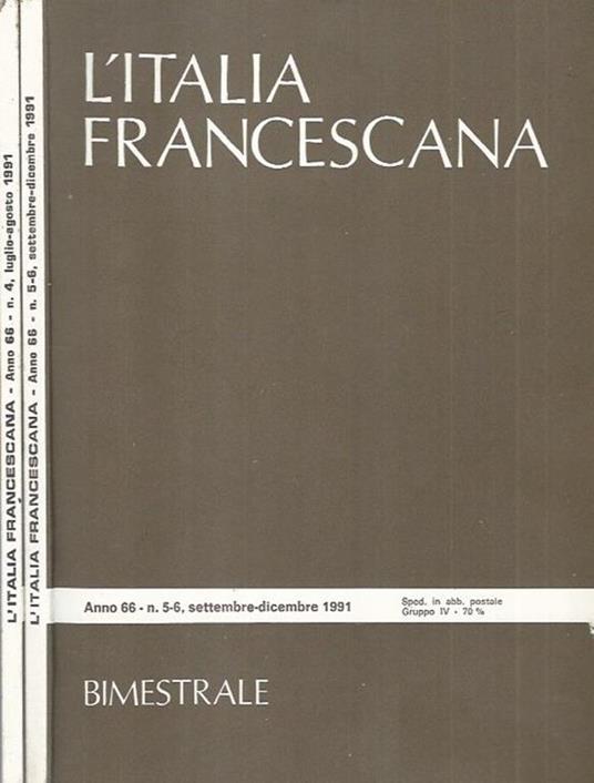 L' Italia Francescana anno 1991 volume 4 e 5-6 - copertina