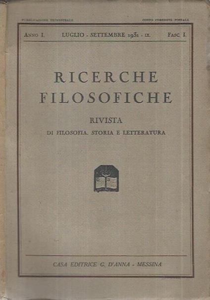 Ricerche filosofiche Fascicolo I, Anno I, 1931 - copertina