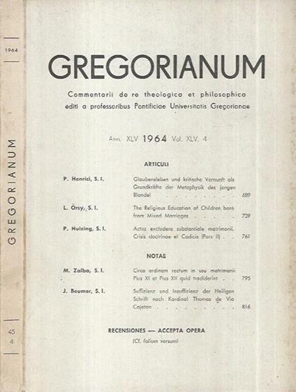 Gregorianum 1964 Numero 4 - copertina