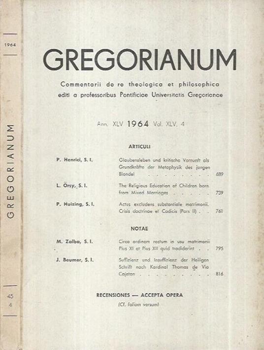 Gregorianum 1964 Numero 4 - copertina