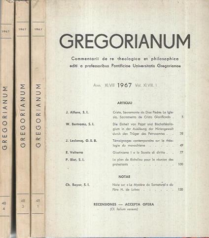 Gregorianum 1967 Numero 1-3-4 - copertina