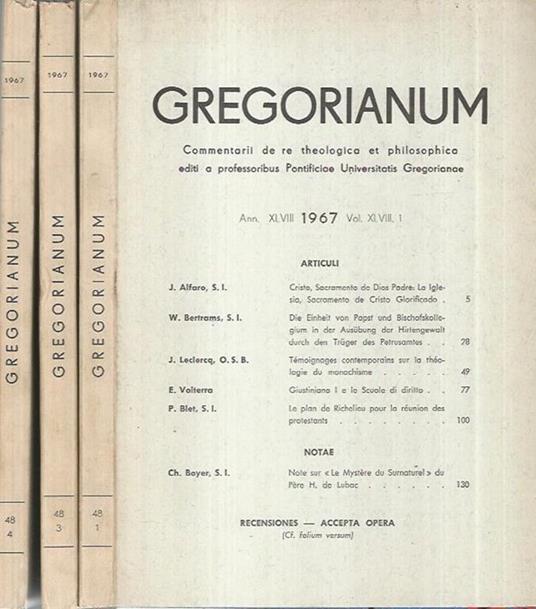 Gregorianum 1967 Numero 1-3-4 - copertina