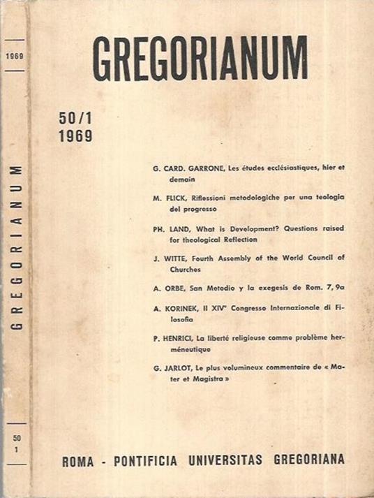 Gregorianum 1969 Numero 50/1 - copertina