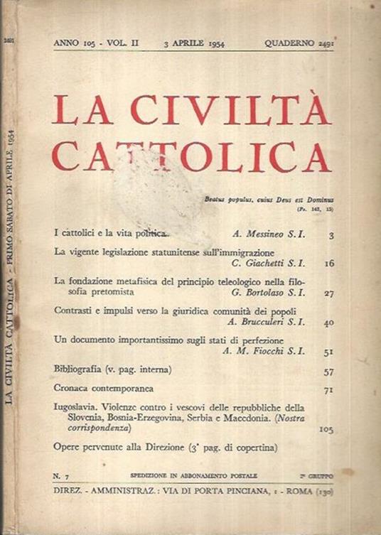 La civiltà Cattolica - copertina