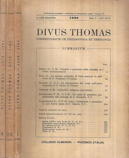Divus Thomas Anno 1966 Fasc. I-II-III-IV - copertina