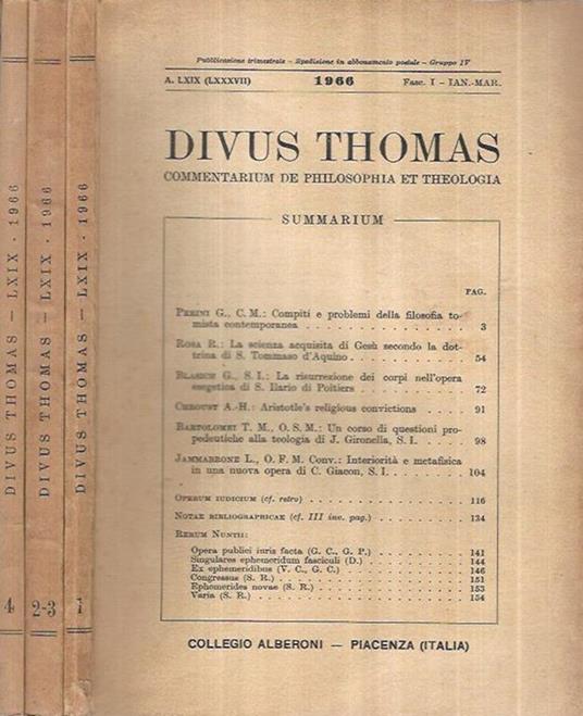 Divus Thomas Anno 1966 Fasc. I-II-III-IV - copertina