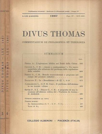 Divus Thomas Anno 1967 Fasc. III-IV - copertina