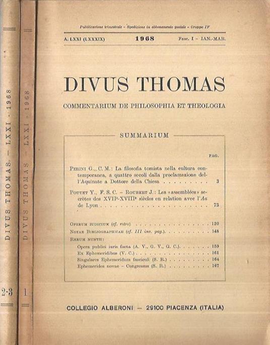 Divus Thomas Anno 1968 Fasc. I-II-III - copertina