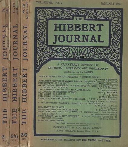 The Hibbert Journal - N° 2-3-4 1929 - copertina