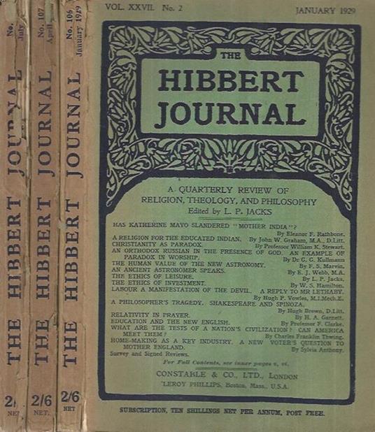 The Hibbert Journal - N° 2-3-4 1929 - copertina
