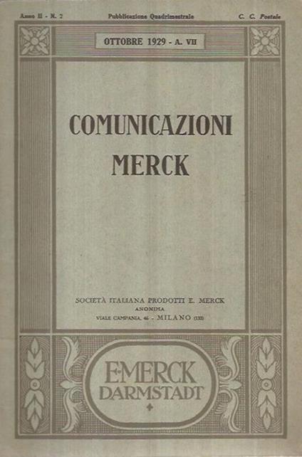 Comunicazioni Merck ottobre 1929 - copertina