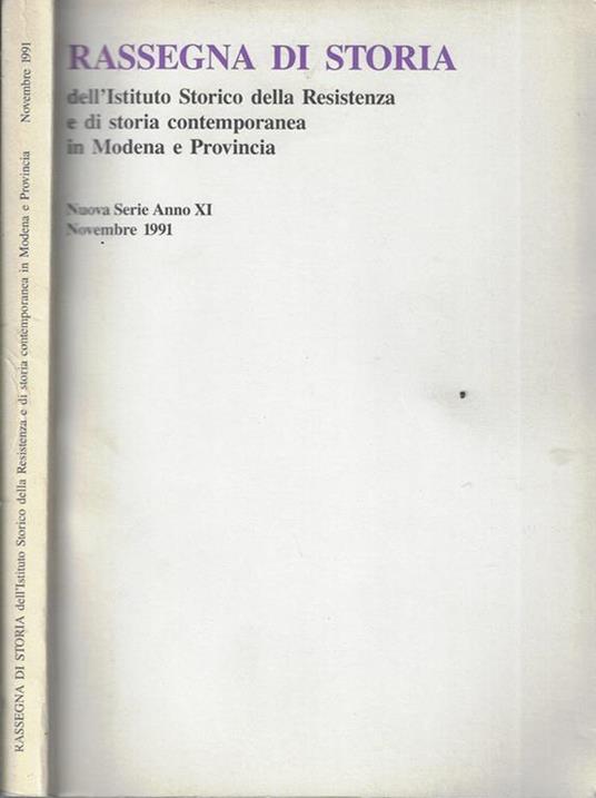 Rassegna di storia dell'Istituto Storico della Resistenza in Modena e provincia novembre 1991 - Pietro Alberghi - copertina