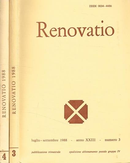 Renovatio. Rivista di teologia e cultura. Anno XXIII, n.3, 4, 1988 - Alberto Boldorini - copertina