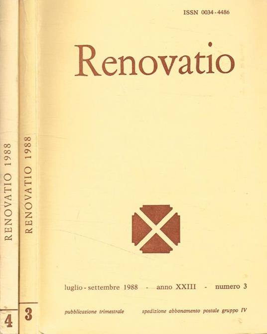 Renovatio. Rivista di teologia e cultura. Anno XXIII, n.3, 4, 1988 - Alberto Boldorini - copertina