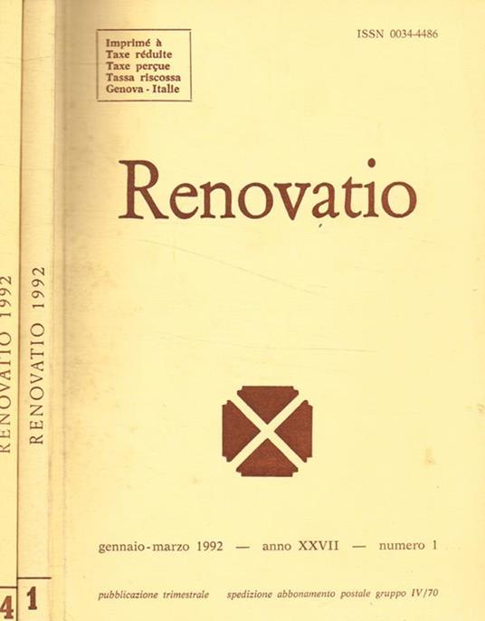Renovatio. Rivista di teologia e cultura. Anno XXVII, n.1, 4, 1992 - Alberto Boldorini - copertina