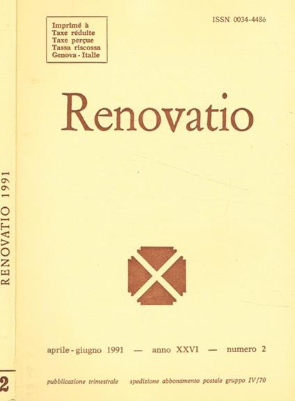 Renovatio. Rivista di teologia e cultura. Anno XXVI, n.2, 1991 - Alberto Boldorini - copertina