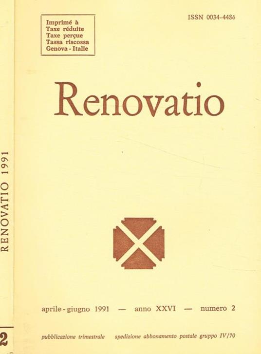 Renovatio. Rivista di teologia e cultura. Anno XXVI, n.2, 1991 - Alberto Boldorini - copertina