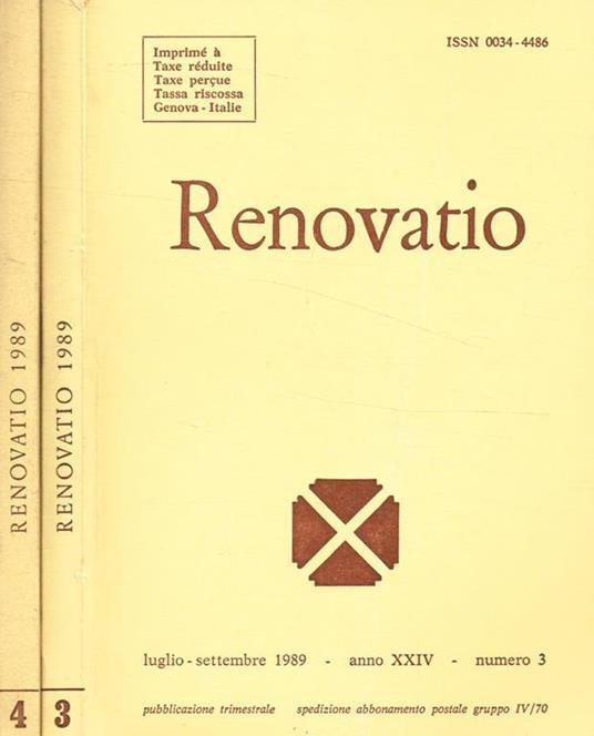 Renovatio. Rivista di teologia e cultura. Anno XXIV, n.3, 4, 1989 - Alberto Boldorini - copertina