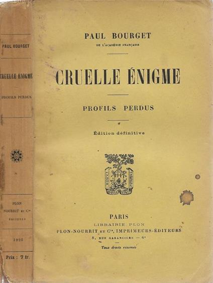 Cruelle énigme - Paul Bourget - copertina