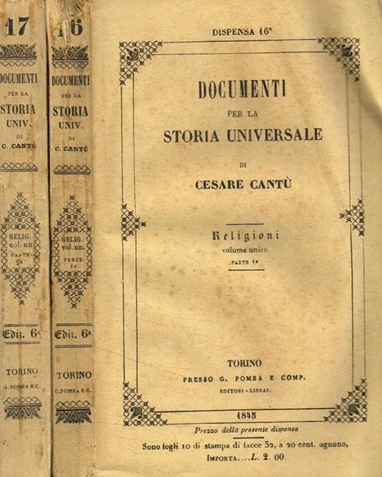 Documenti per la storia universale. Vol.unico parte I, II - Cesare Cantù - copertina